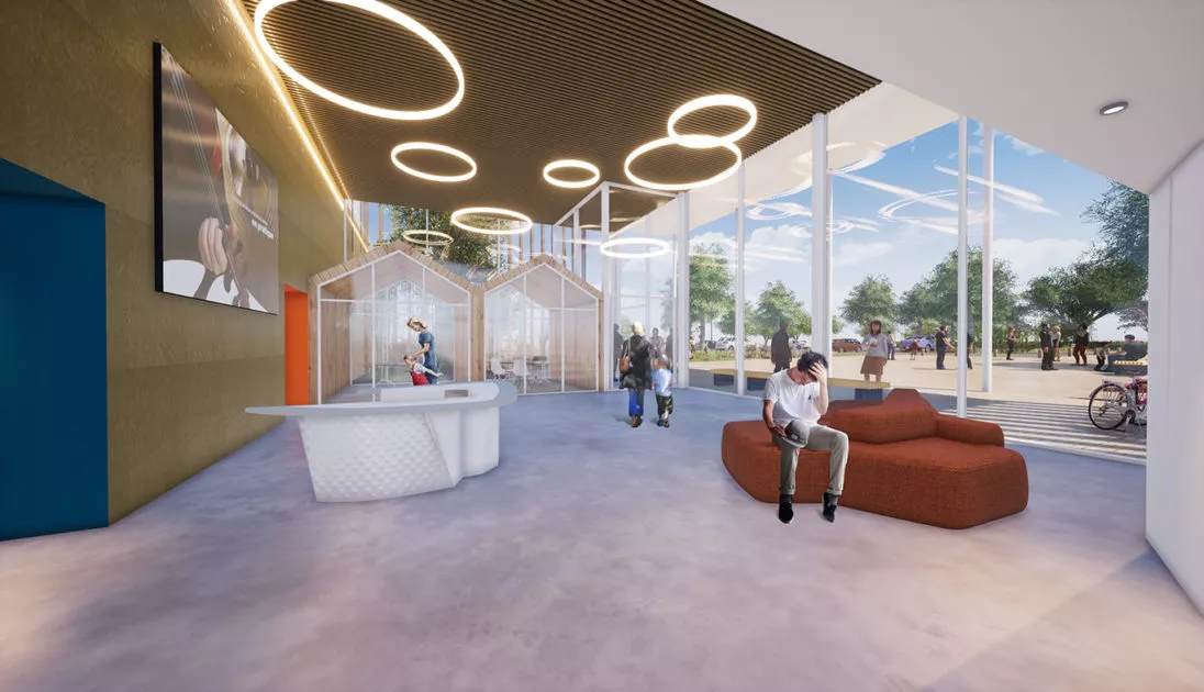 Golhen Architecte - Equipement culturel communautaire - La Suze sur Sarthe - Perspective Hall